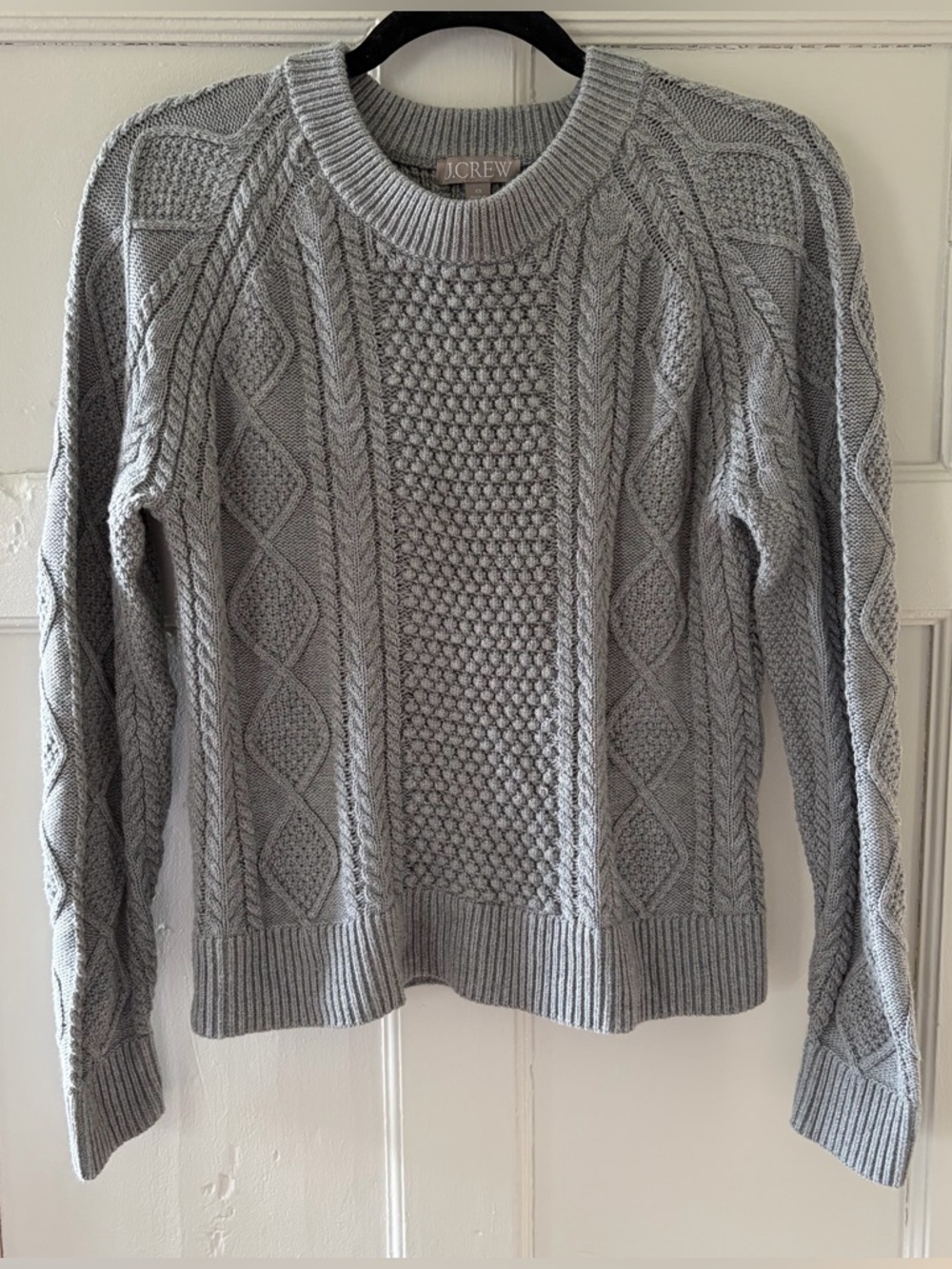 J. Crew Cable Knit Sweater 100% Cotton in Light Gray